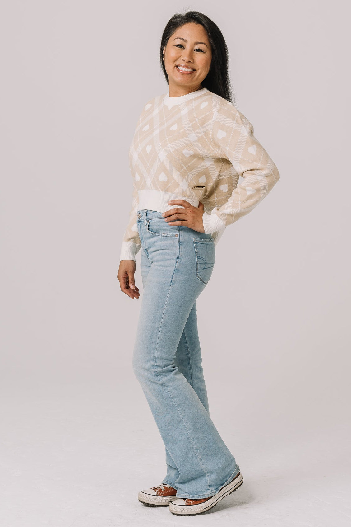 Beloved Plaid Women's Crop Sweater | Natural