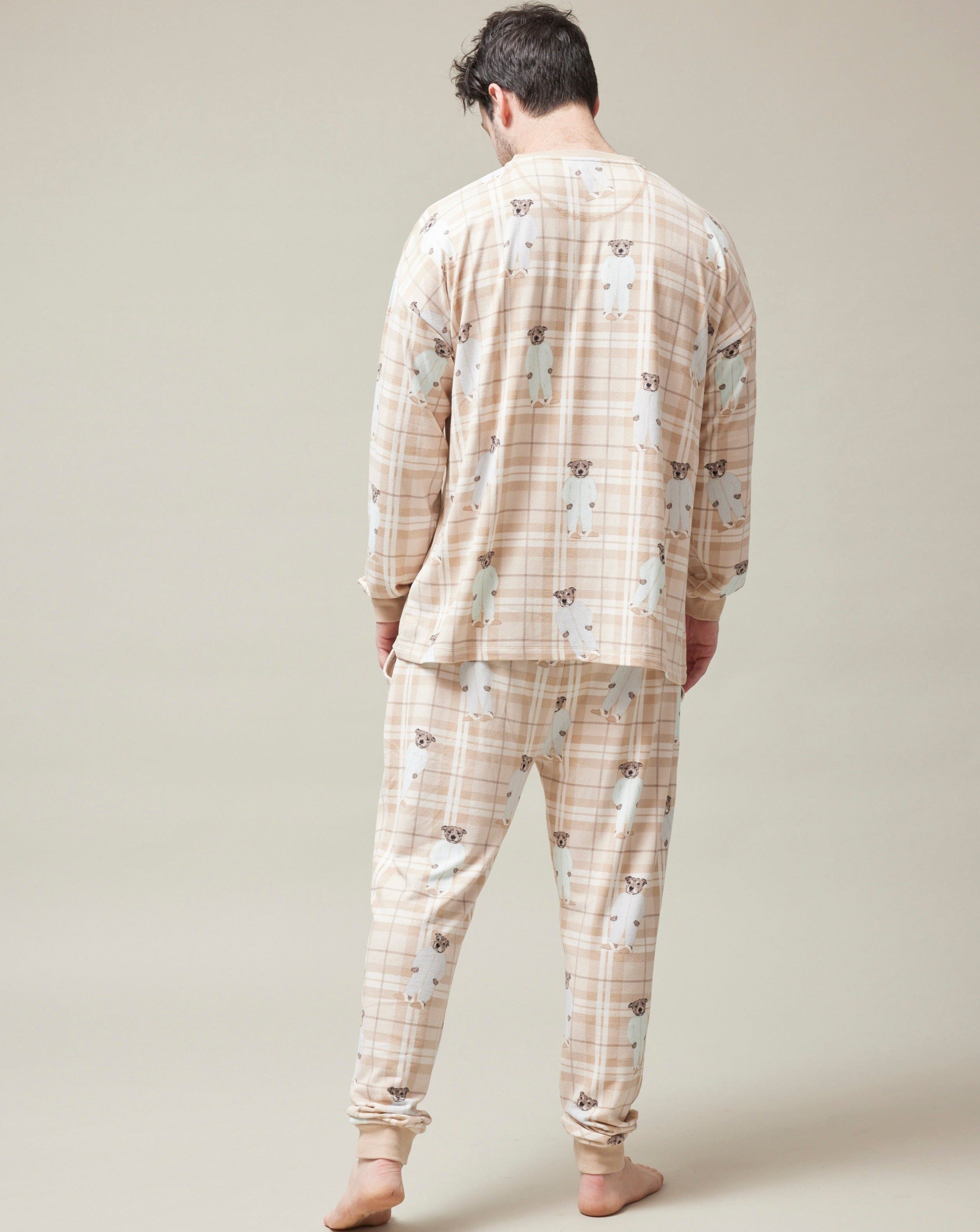 Darren and Phillip matching family pyjamas.