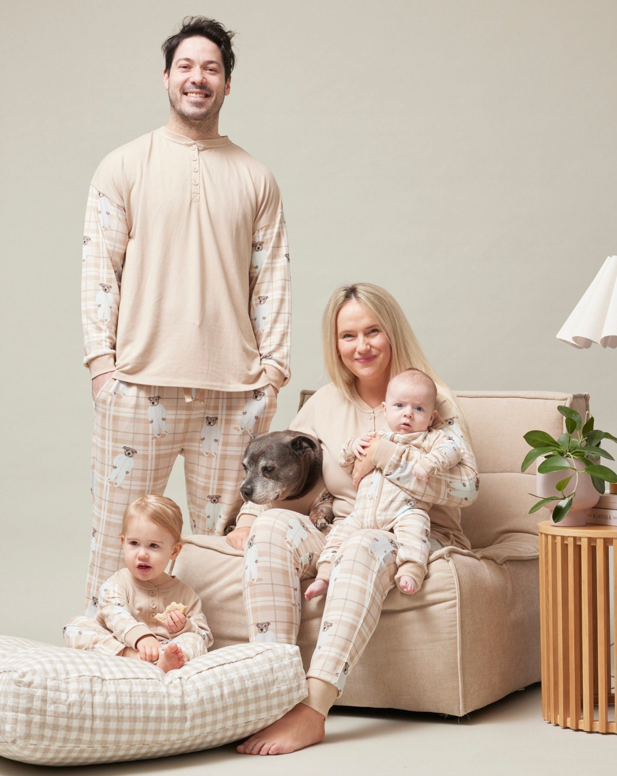 Darren and Phillip matching family pyjamas.