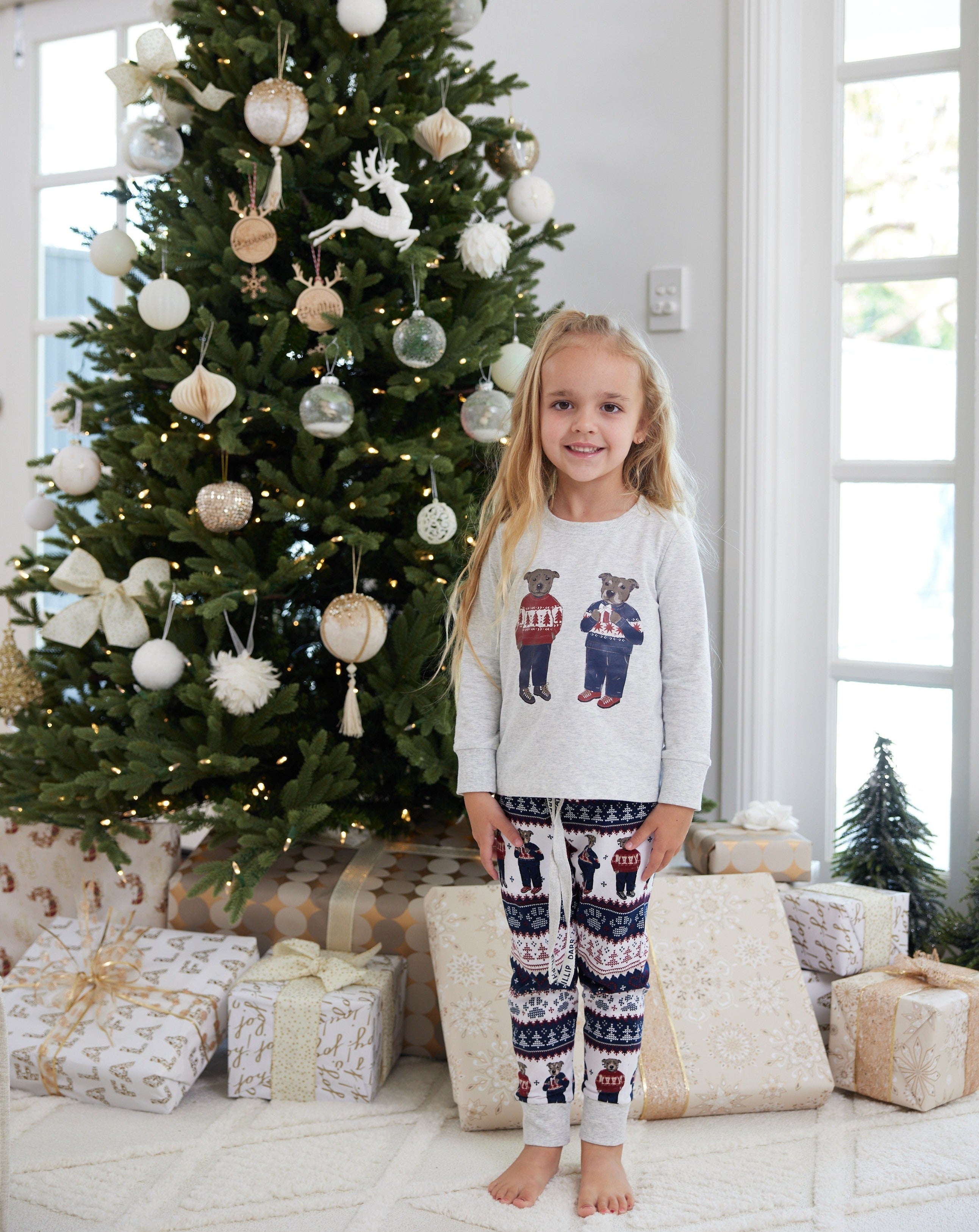 Staffy Bears Kids Long Christmas PJ's