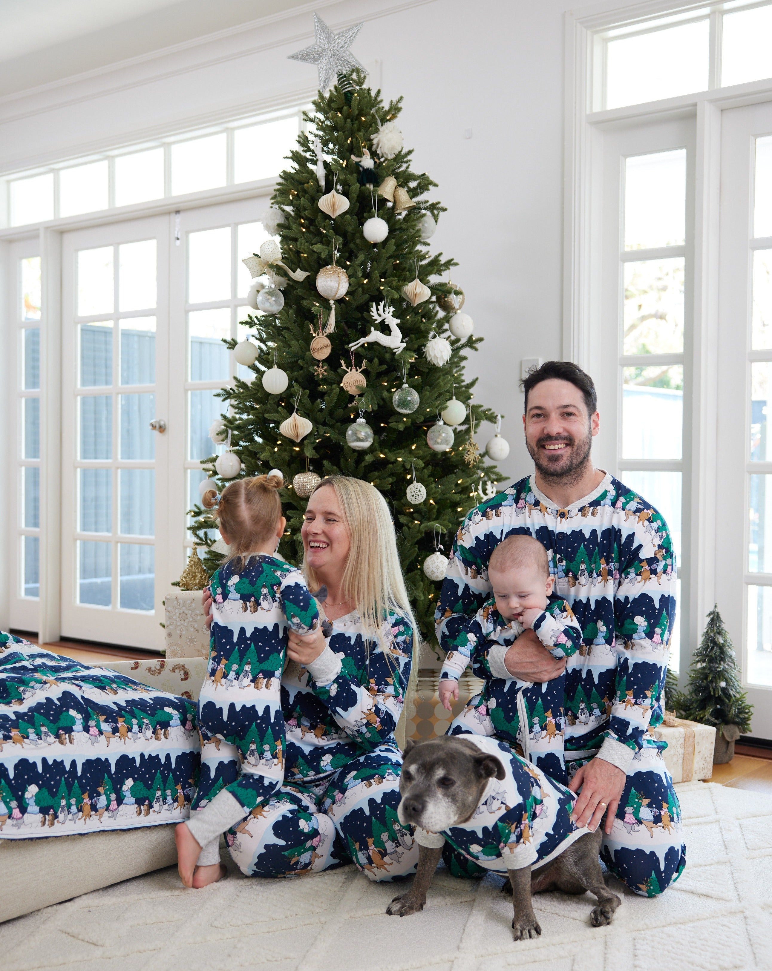 Darren and Phillip matching family Christmas pyjamas.