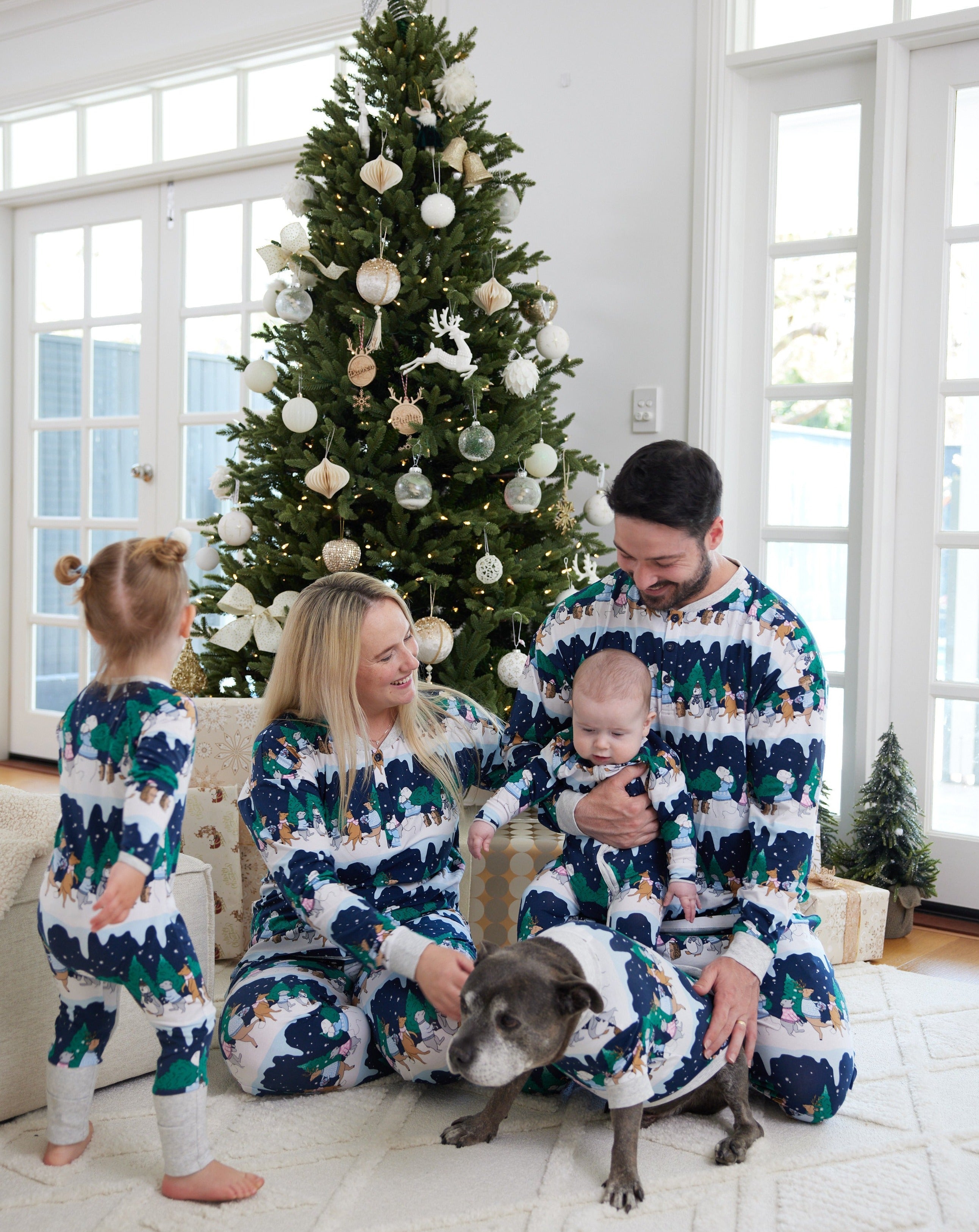 Darren and Phillip matching family Christmas pyjamas.