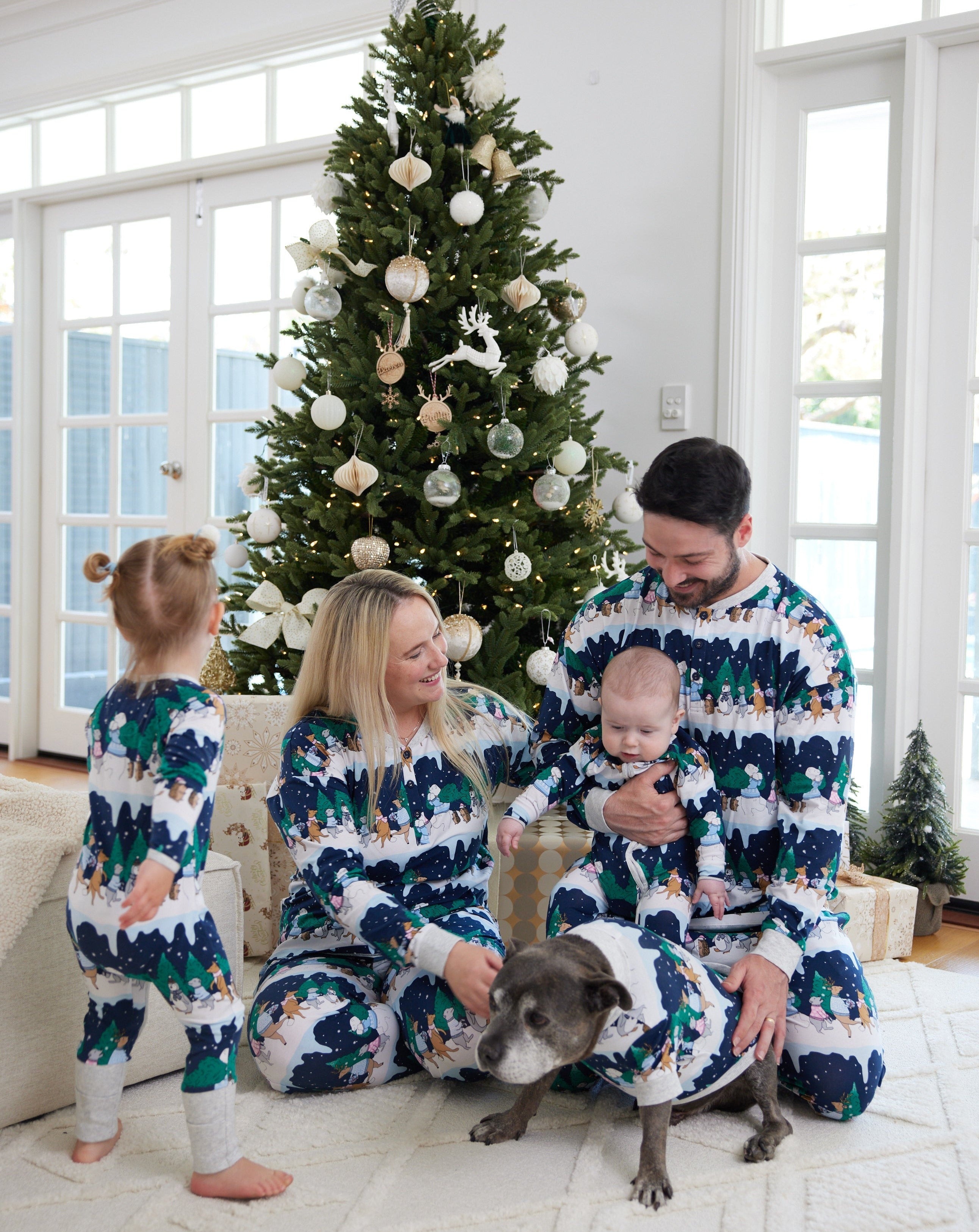 Darren and Phillip matching family Christmas pyjamas.