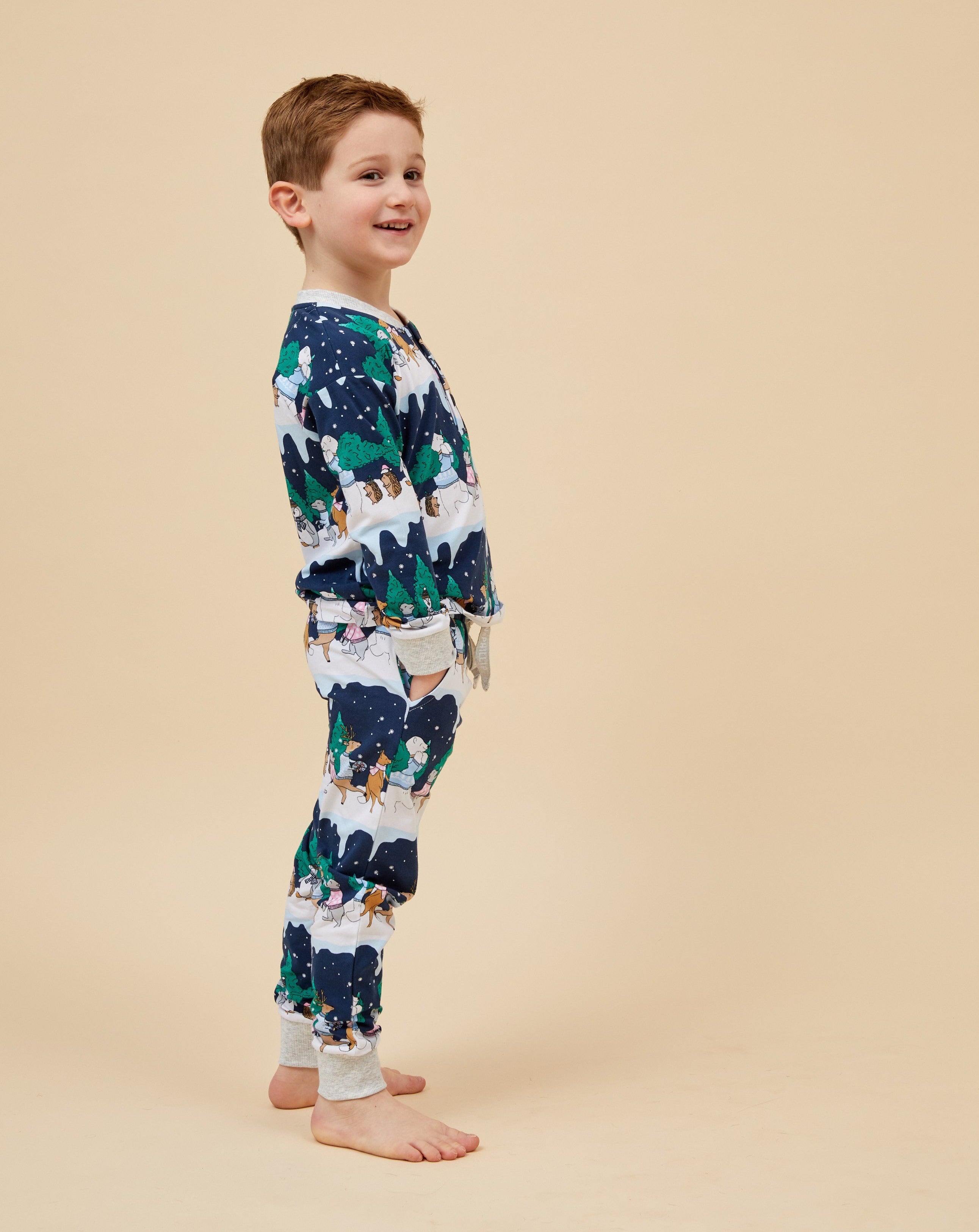 Snow Animals Kids Long Christmas PJ's