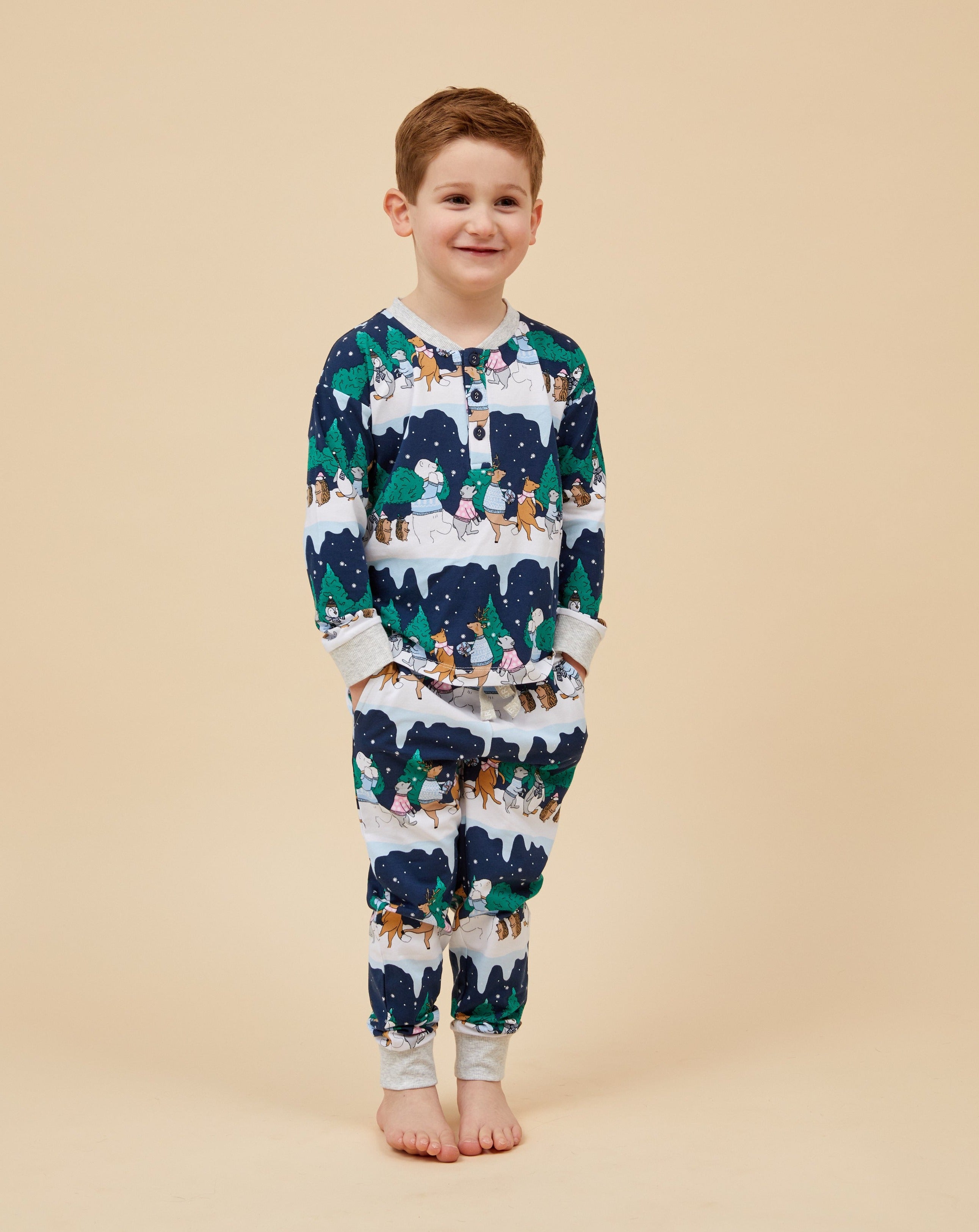 Snow Animals Kids Long Christmas PJ's