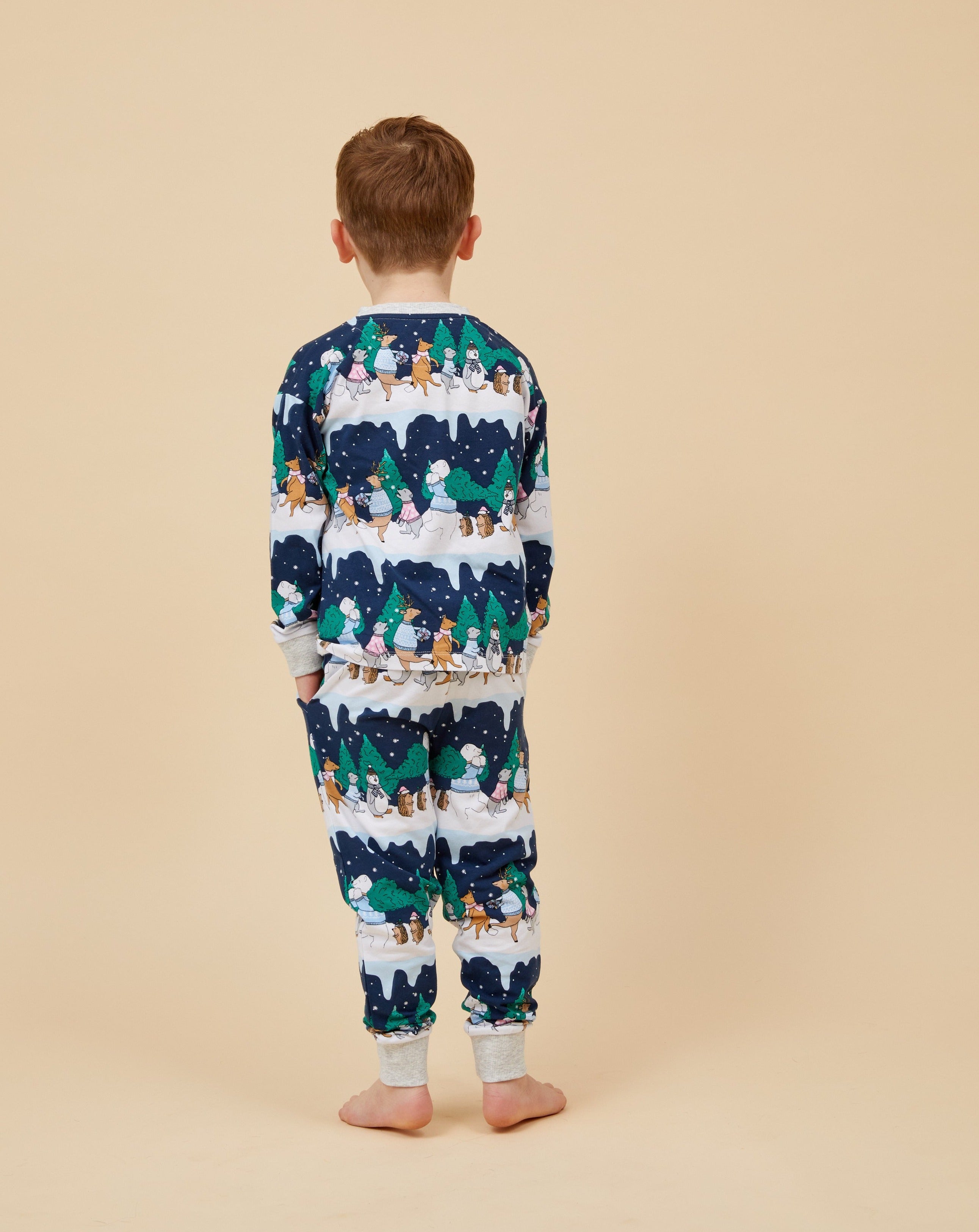 Snow Animals Kids Long Christmas PJ's