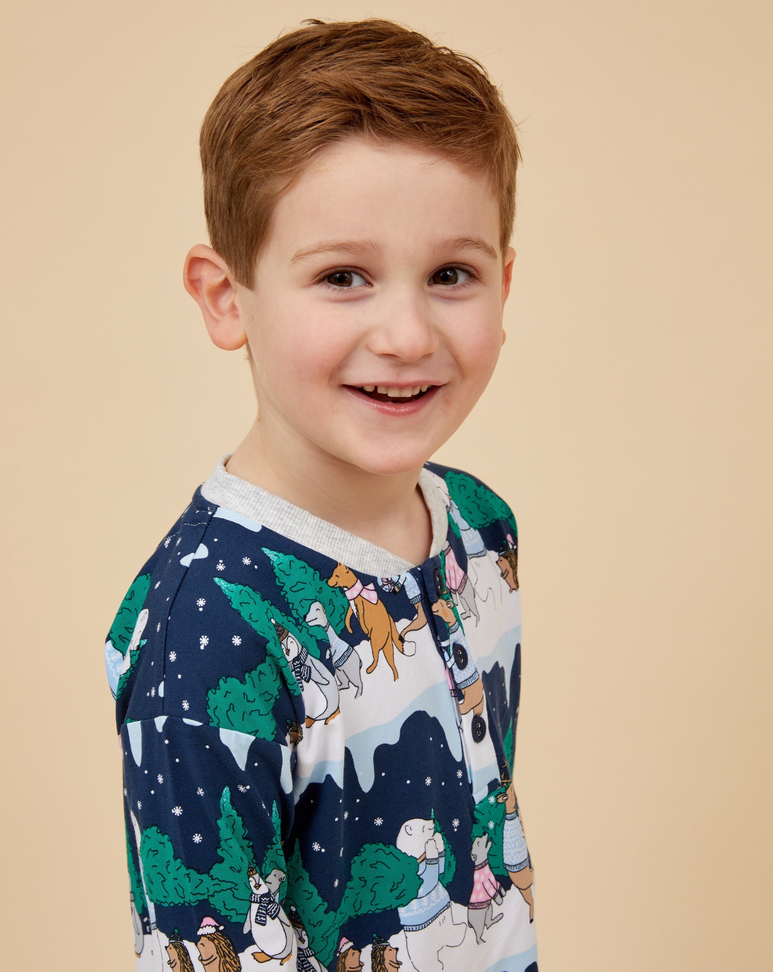 Snow Animals Kids Long Christmas PJ's