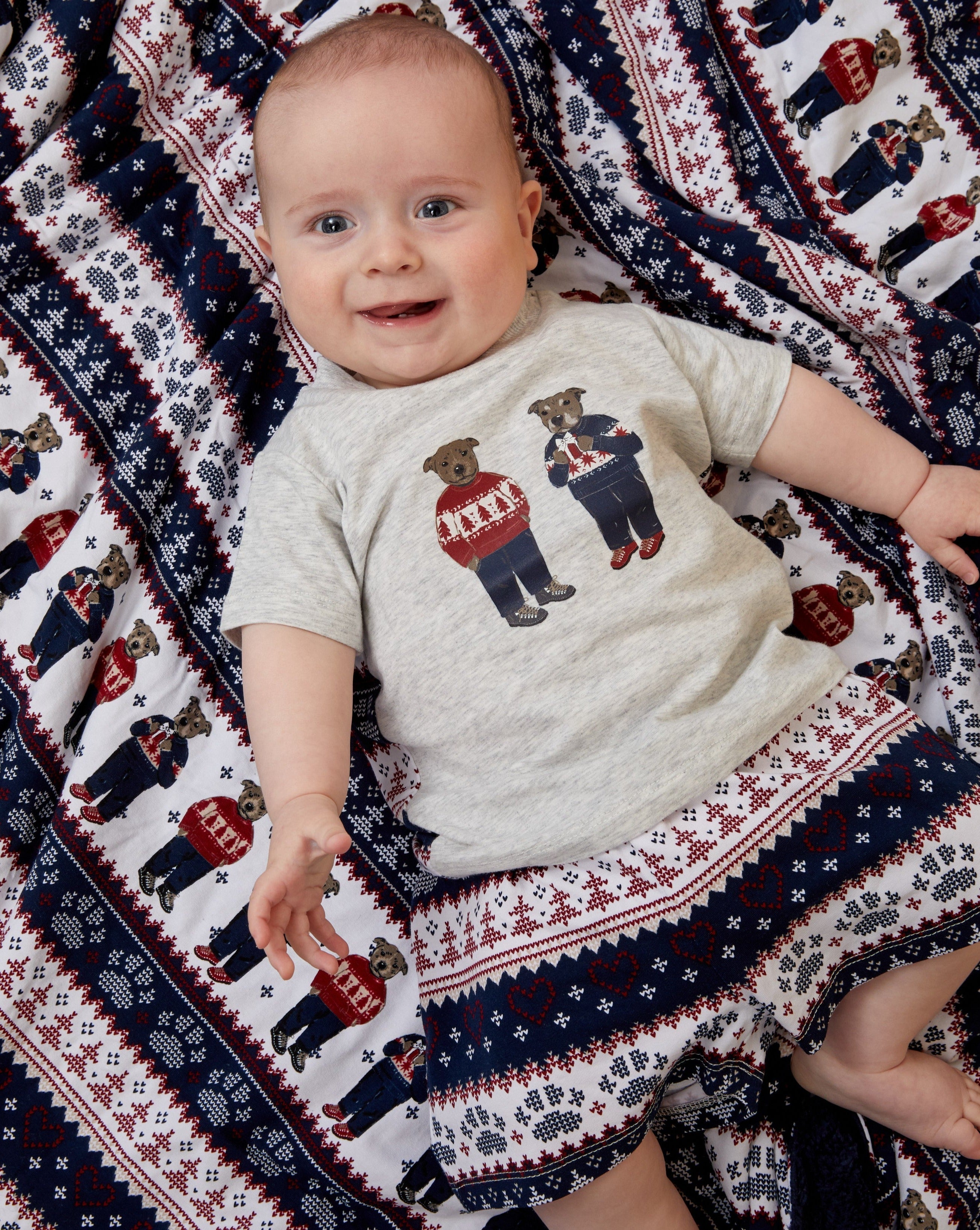 Darren and Phillip matching Christmas family pyjamas.