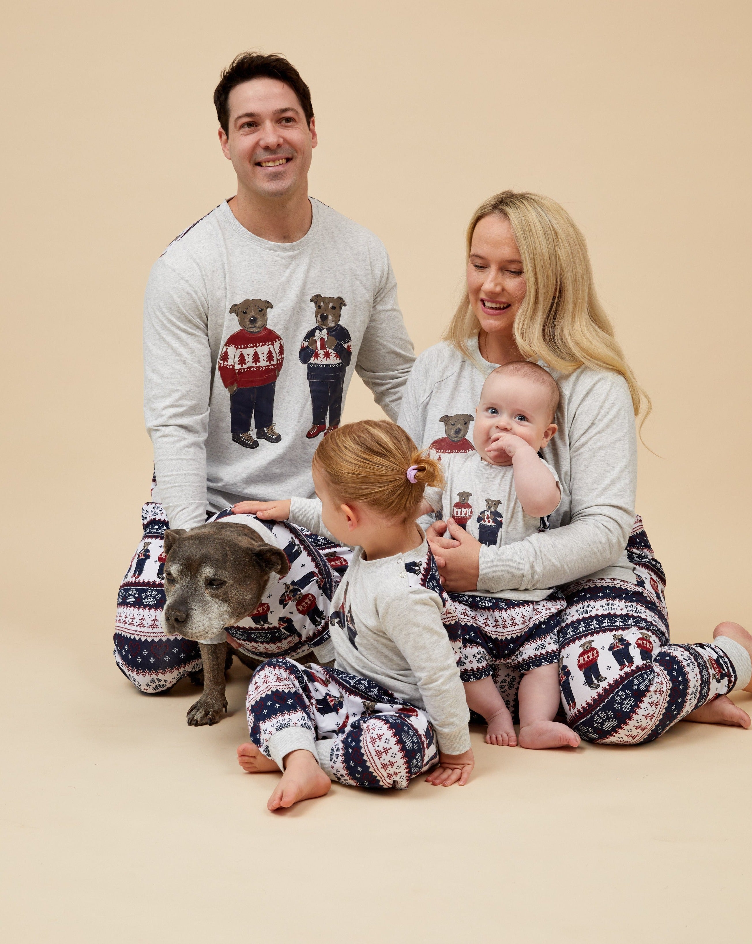 Darren and Phillip matching family Christmas pyjamas.