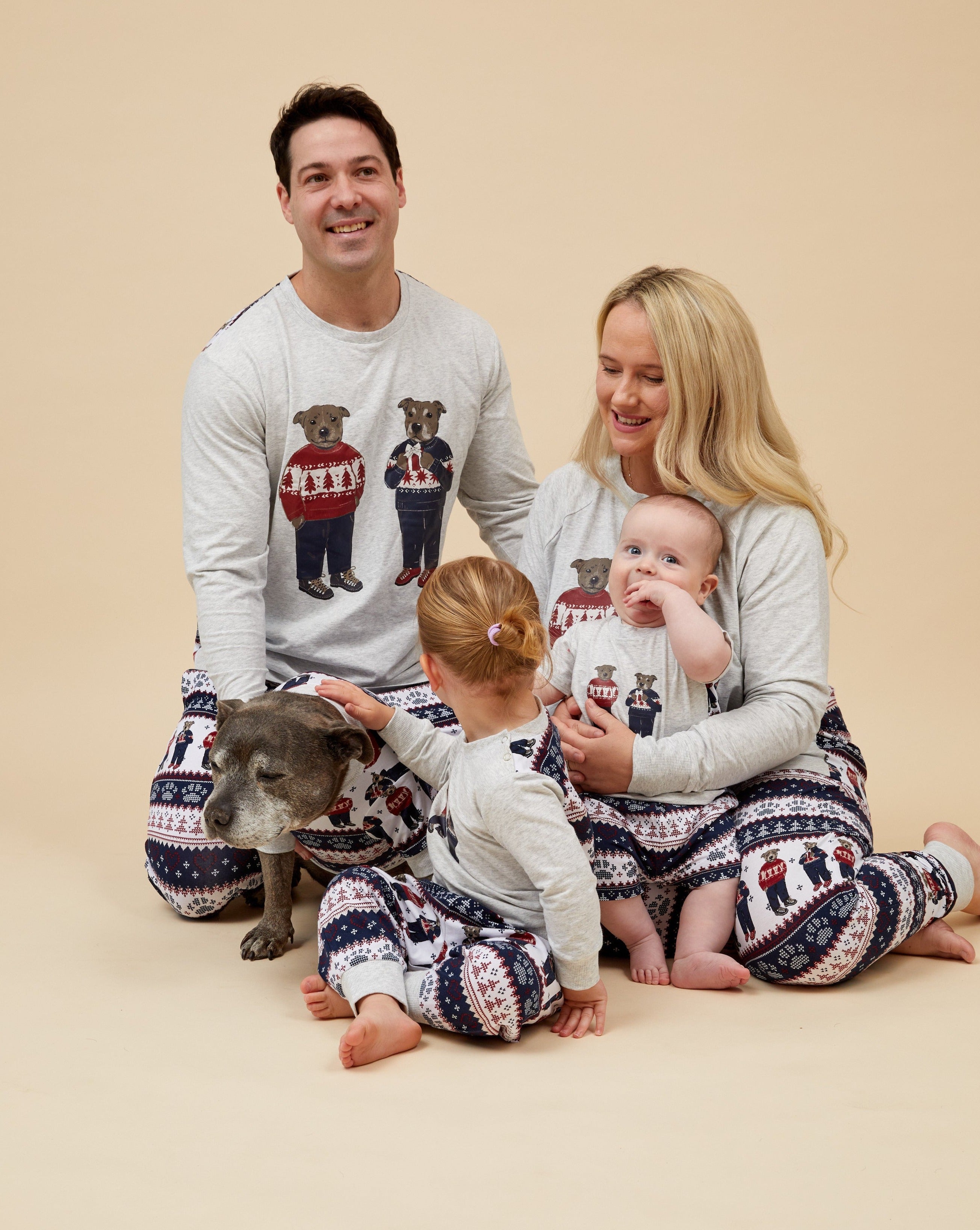 Darren and Phillip matching family Christmas pyjamas.