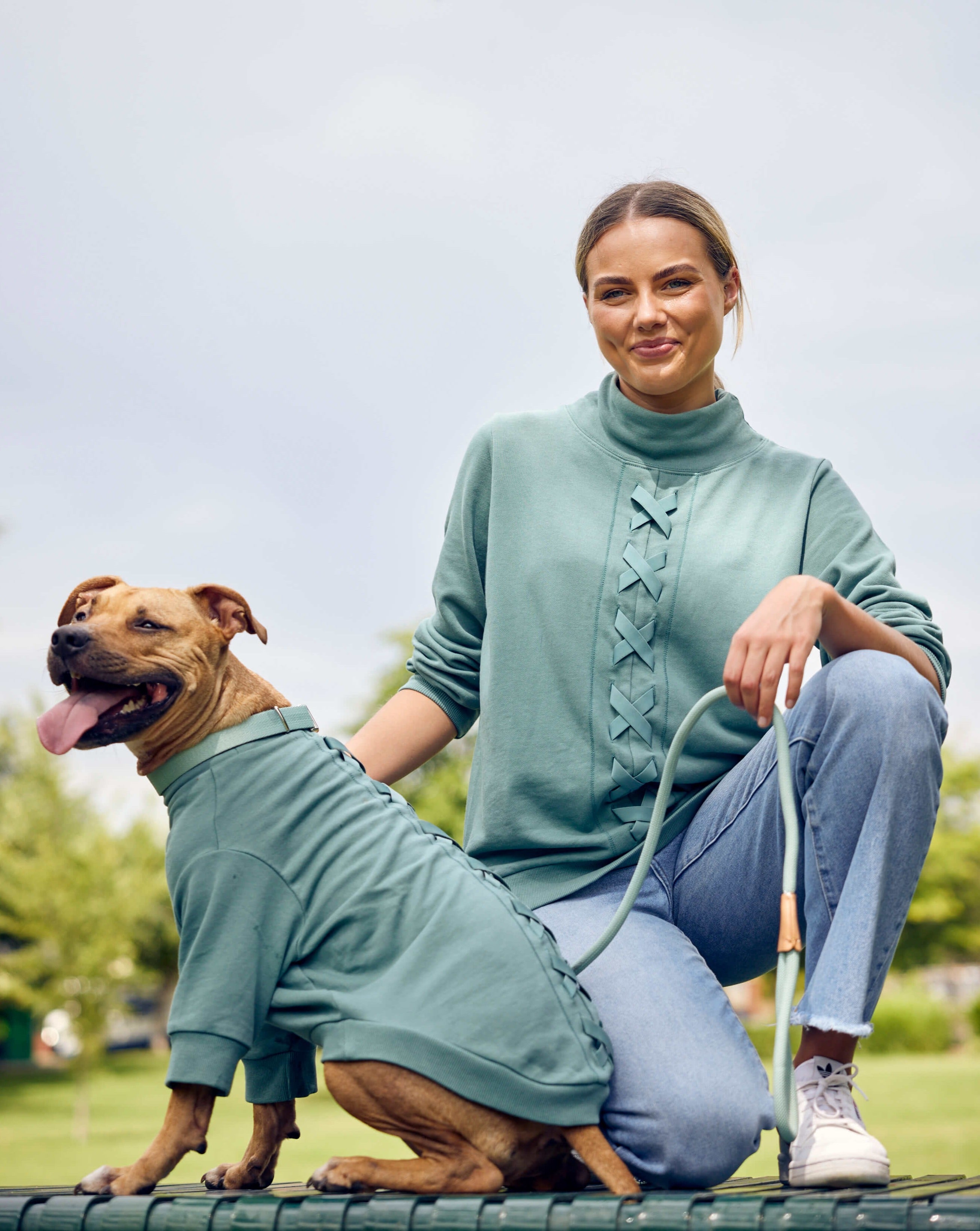 Green match your dog jumpers from Darren and Phillip.