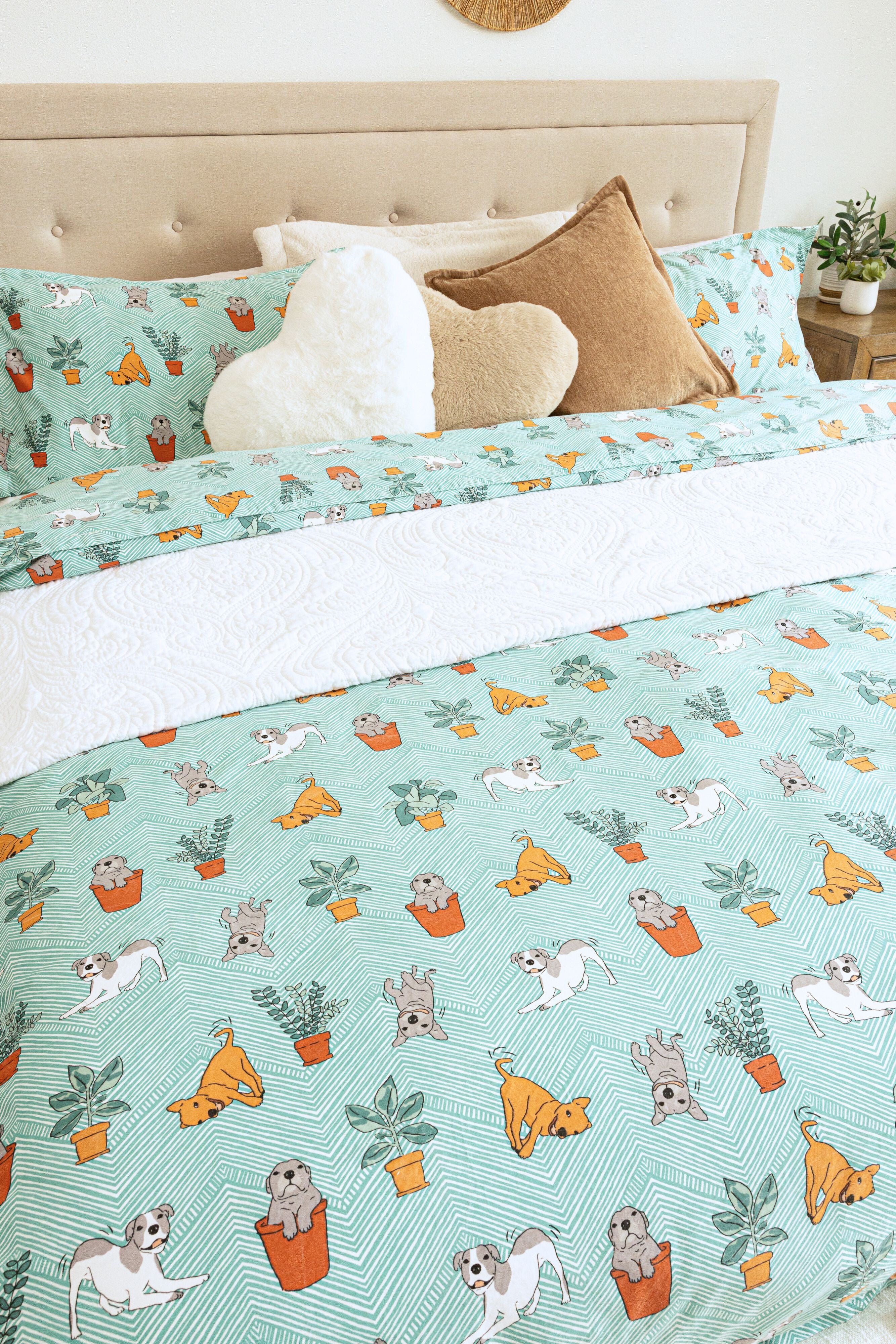 Playful Pups & Plants Duvet Cover Set