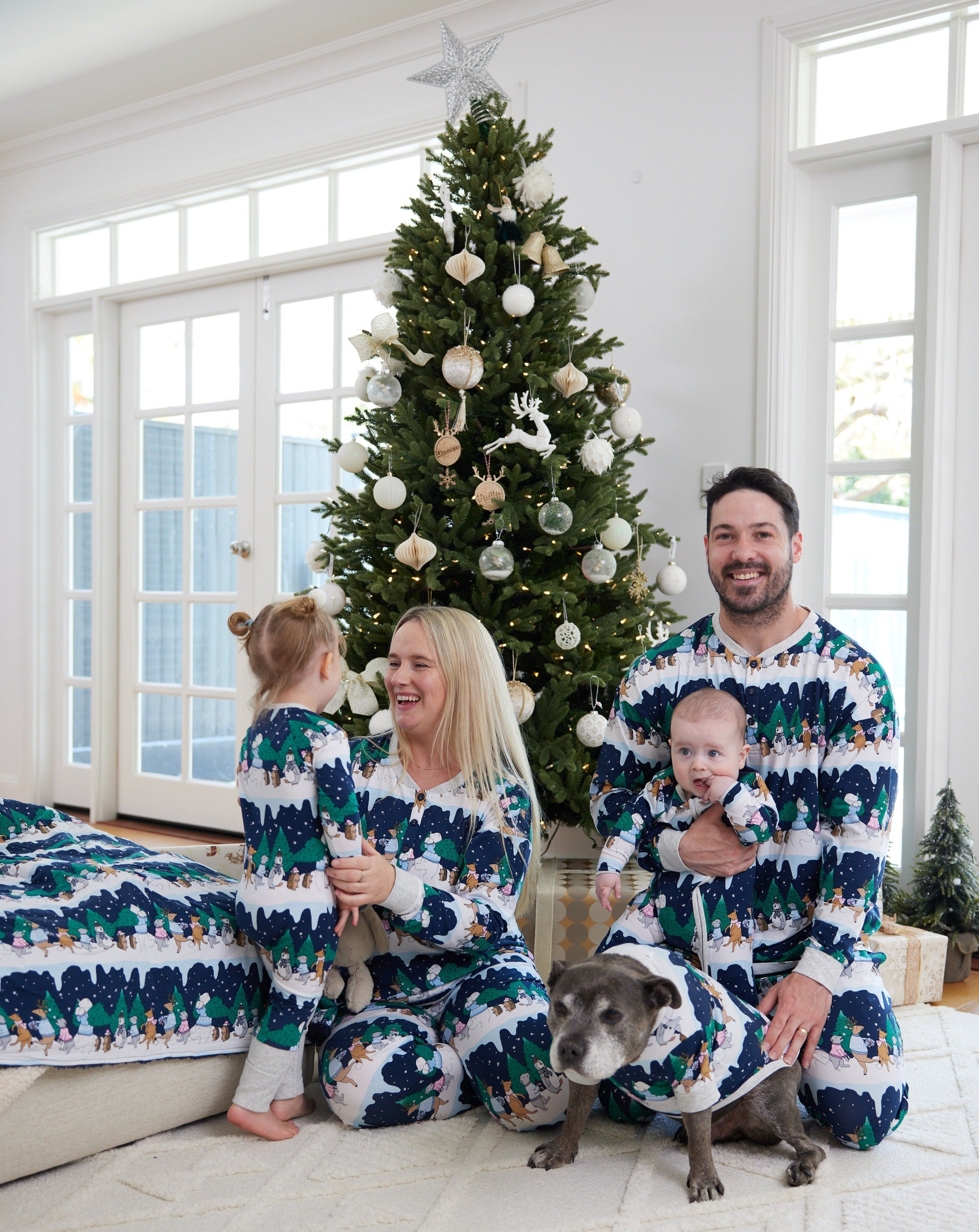 Darren and Phillip matching family Christmas Pyjamas.