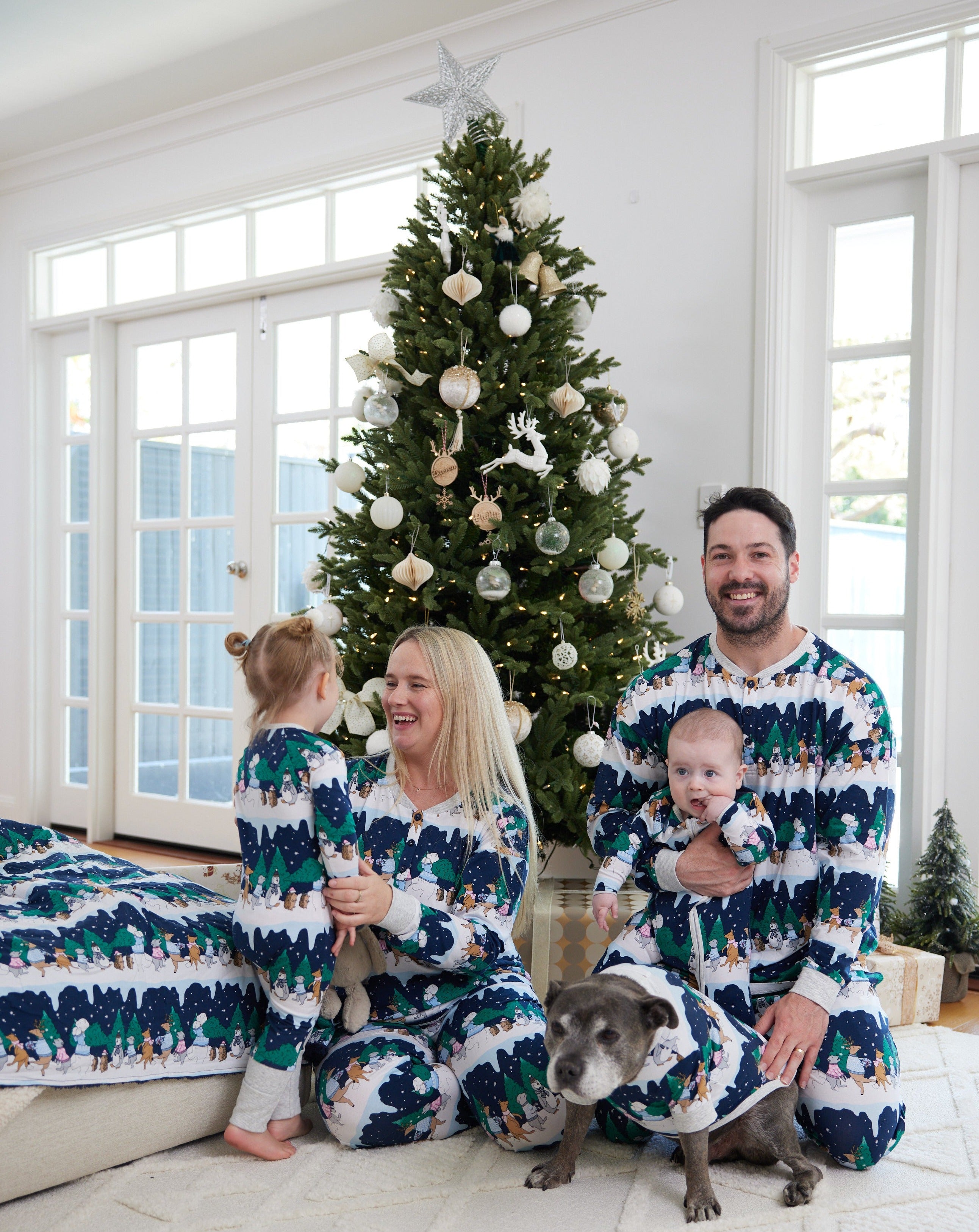 Darren and Phillip matching family Christmas pyjamas.