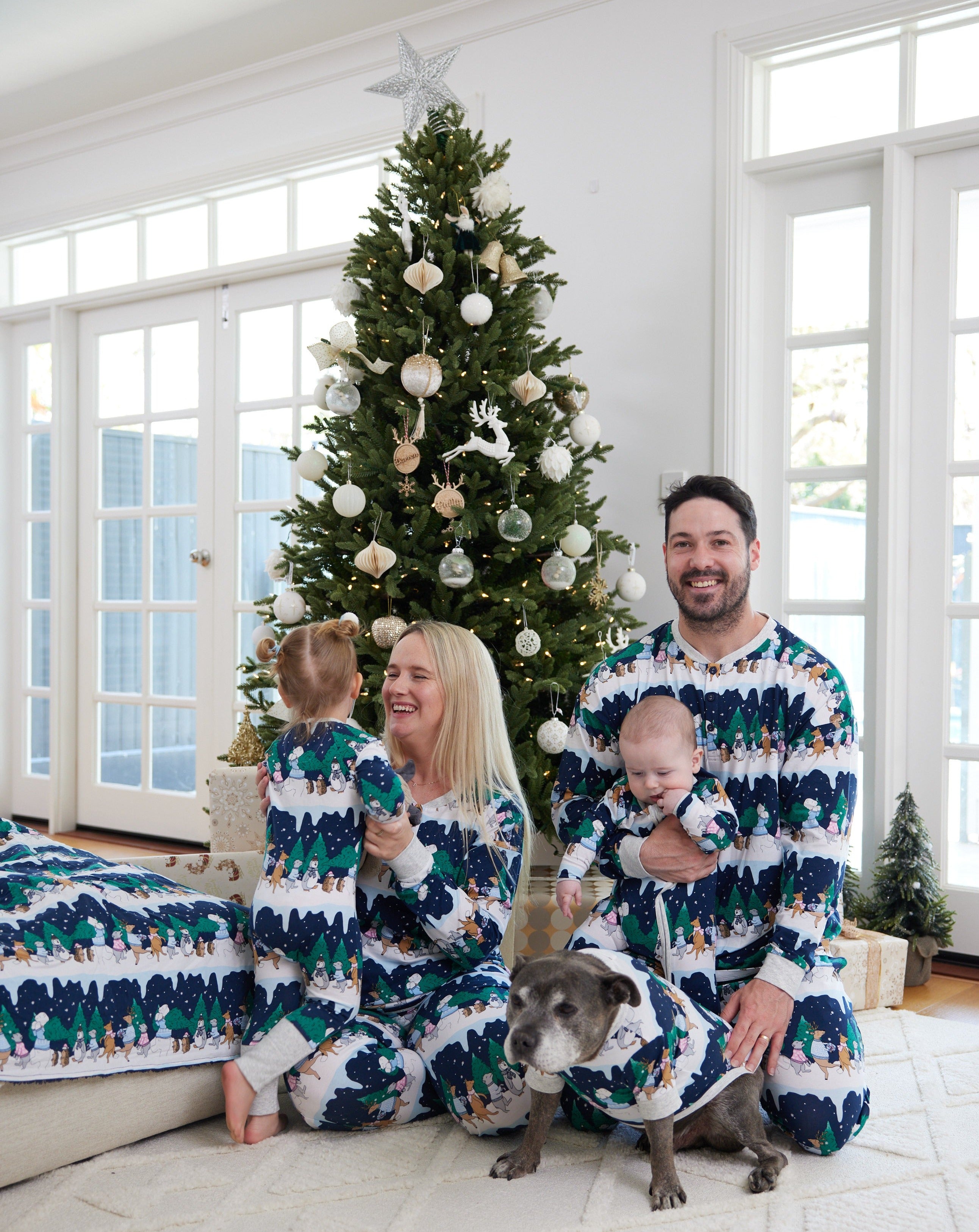 Darren and Phillip matching family Christmas pyjamas.