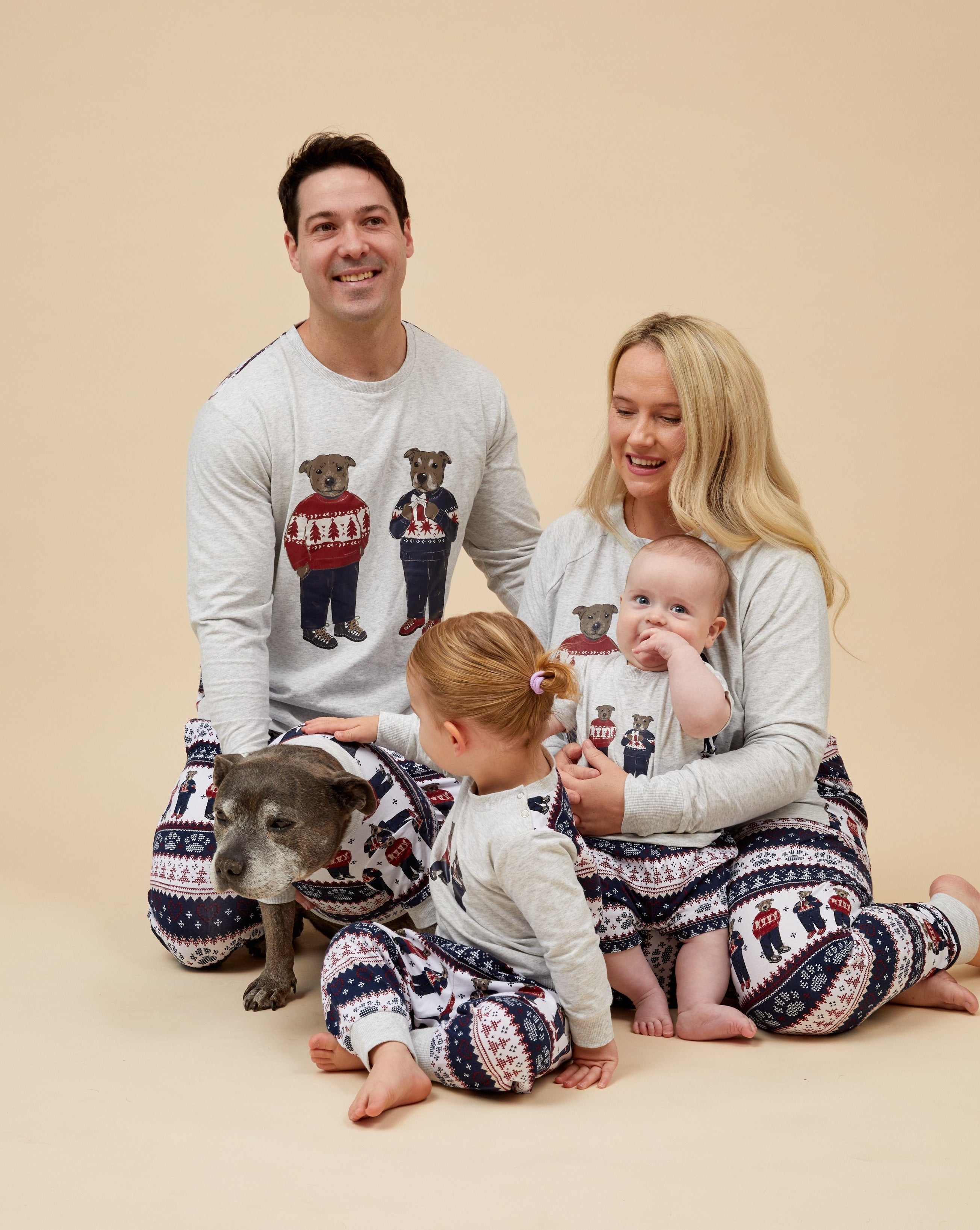 Darren and Phillip matching Christmas family pajamas..