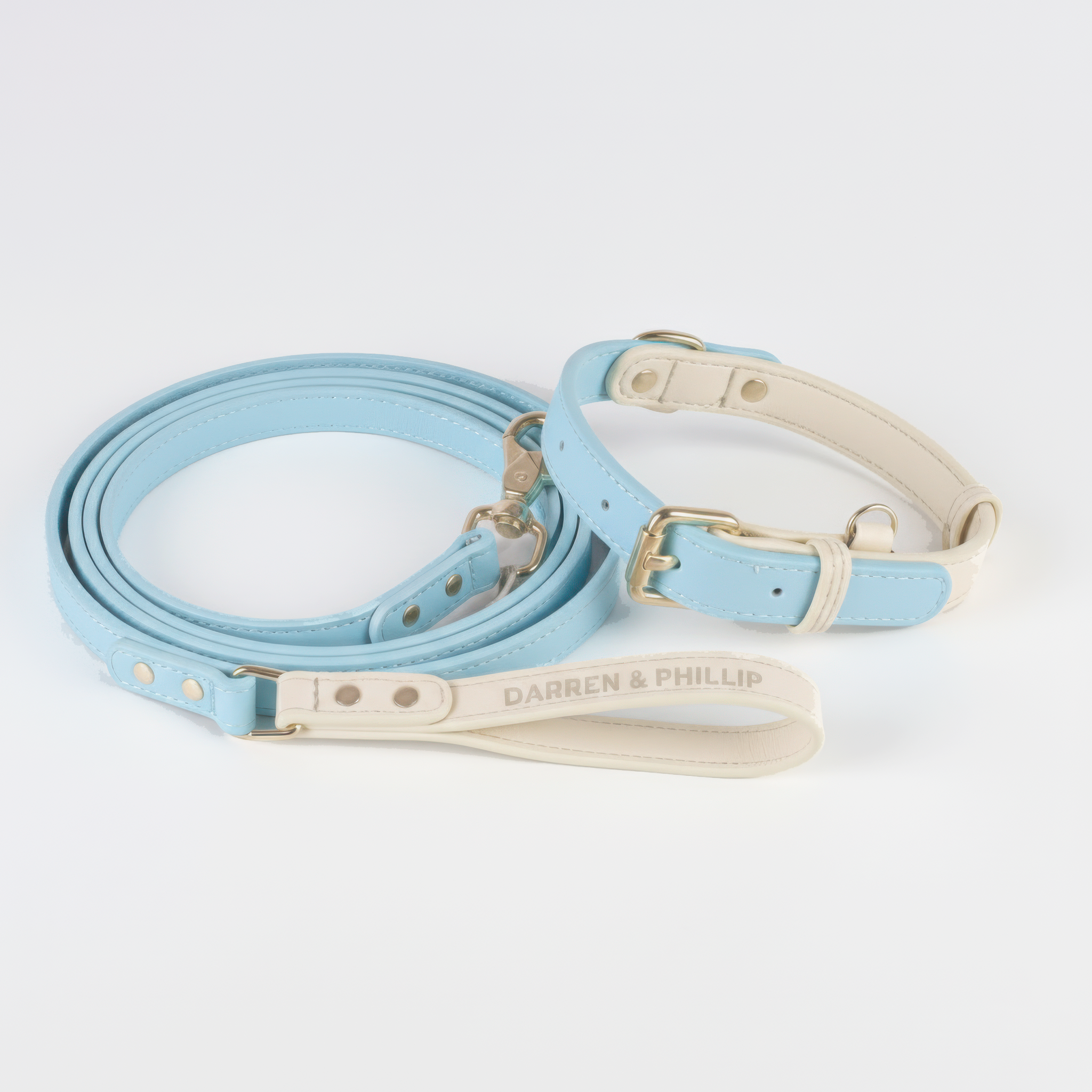 Capri Leather Collar & Leash Set - Sky